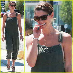 Ashley Greene Dons Green Overalls for Monday Lunch with Pals