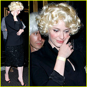 Christina Hendricks Goes Blonde For the Evening in a Short Bleached Wig!
