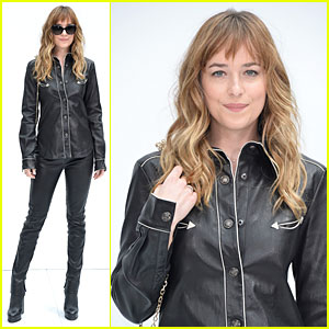 Dakota Johnson Dresses for Christian Grey in Sexy Leather Outfit at Chanel Fashion Show