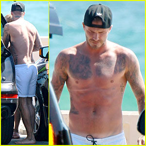 Shirtless David Beckham Flaunts Rock Hard Abs at the Beach