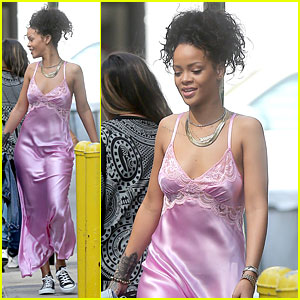 Rihanna Rocks Pink Nightgown to Watch FIFA World Cup Semifinals!