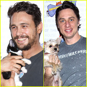 James Franco & Zach Braff Snuggle Some Cute Puppies & Kittens at Broadway Barks!
