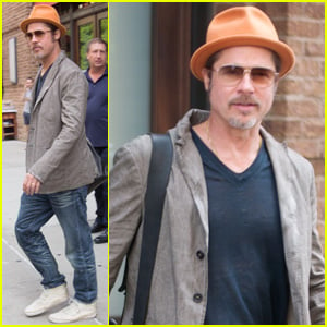 Brad Pitt Wears His Favorite Orange Hat Again in NYC