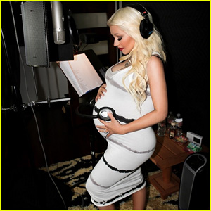 Christina Aguilera Shows Off Her Large Baby Bump in Adorable Studio Session Photo!