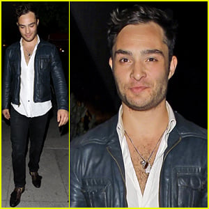 Ed Westwick Keeps His Shirt Unbuttoned & Displays Some Bare Chest