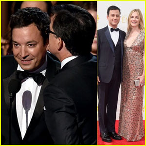 Jimmy Fallon Storms the Stage to Accept Stephen Colbert's Win at Emmys 2014!