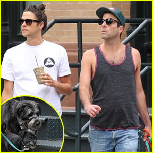 Zachary Quinto & Boyfriend Miles McMillan Take Their Pups for a Stroll in Tribeca
