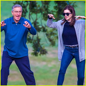 Anne Hathaway Does Tai Chi in the Park with Robert De Niro!