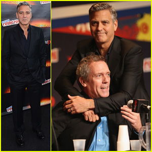George Clooney Hugs Co-Star Hugh Laurie at NY Comic Con