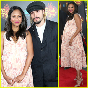 Zoe Saldana Holds Her Baby Bump on 'Book of Life' Red Carpet