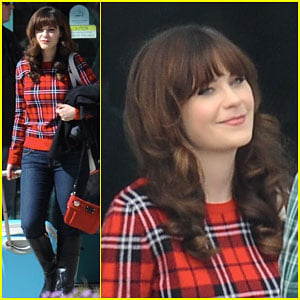 Zooey Deschanel Gets Ready for Christmas While Filming 'New Girl'