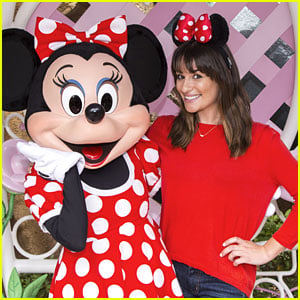 Lea Michele Braves The Rain At Disneyland For Tea Party With Minnie Mouse