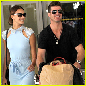 Robin Thicke & April Love Geary Return to L.A. From Paris