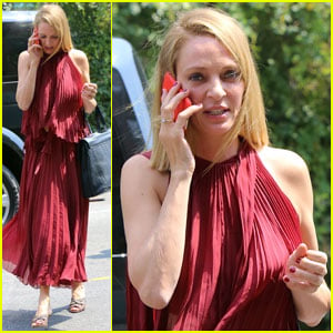 Uma Thurman is a Beauty in Red for 'The Brits Are Coming'