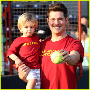 Michael Buble Throws Out First Pitch with Cutie Son Noah!