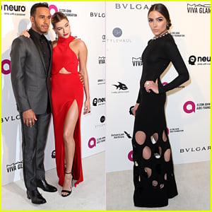 Hailey Baldwin & Lewis Hamilton Couple Up For EJAF AIDs Foundation's Oscar Viewing Party 2016