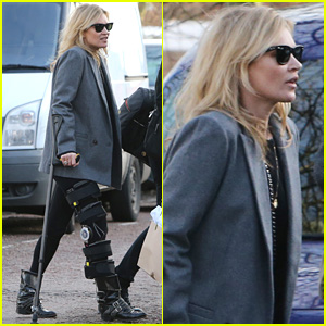 Kate Moss Walks with Crutches & Leg Brace in London