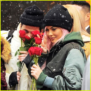 Kylie Jenner Poses With Roses in Pink Wig