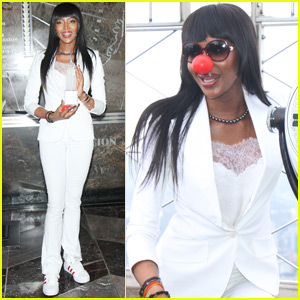 Naomi Campbell Shows Her Support for Red Nose Day at the Empire State Building