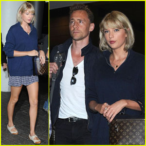 Taylor Swift & Tom Hiddleston Match in Blue for L.A. Landing