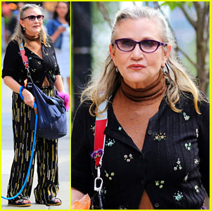 Carrie Fisher Takes Her Bulldog for a Walk Around NYC