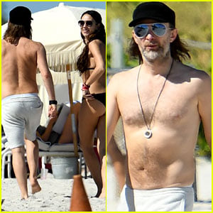 Radiohead's Thom Yorke Goes Shirtless in Miami with His Girlfriend Dajana Roncione