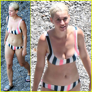 Katy Perry Wears a Striped Bikini at the Beach in Italy!