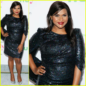 Mindy Kaling Accentuates Her Baby Bump in a Sparkly Dress