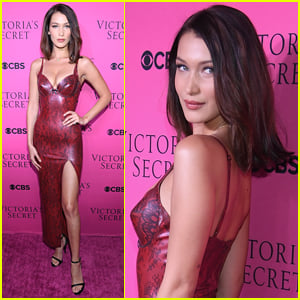 Bella Hadid Goes Sexy in Skin-Tight Dress for VS Fashion Show Viewing Party