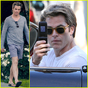 Chris Pine Uses a Flip Phone While Running Errands