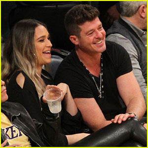 New Parents Robin Thicke & April Love Geary Enjoy a Lakers Date Night