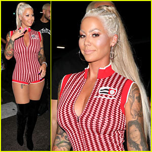 Amber Rose Shows Off Her Long Blonde Hair & Curves at the Club