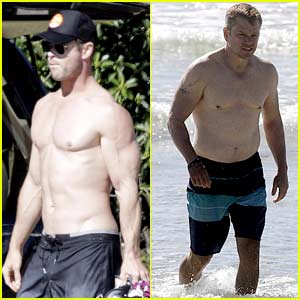Chris Hemsworth & Matt Damon Go Shirtless at the Beach
