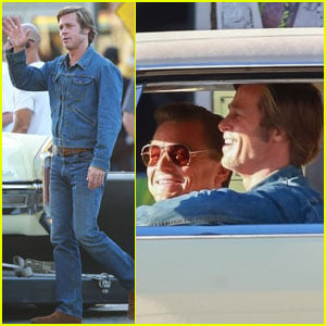 Brad Pitt & Leonardo DiCaprio Spotting Filming 'Once Upon A Time In Hollywood' Together