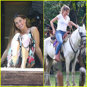 Gisele Bundchen Playfully Poses by the Pool & Goes Horseback Riding in Costa Rica!