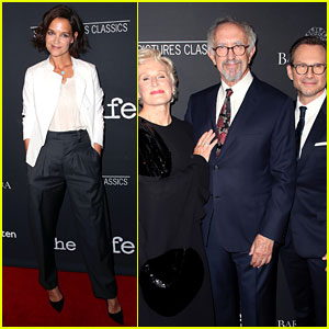 Katie Holmes Supports Christian Slater & Glenn Close at 'The Wife' Premiere