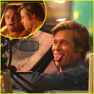 Brad Pitt Sticks His Tongue Out Between Takes for 'Once Upon a Time in Hollywood'