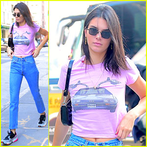 Kendall Jenner Sports Pink Crop T-Shirt for Trip to the Movies