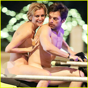 Sebastian Stan Bares Everything, Wears No Clothes for Scooter Ride On Set with Denise Gough