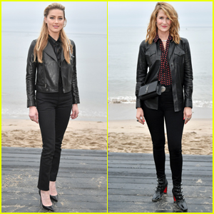 Amber Heard & Laura Dern Don Leather Jackets for Saint Laurent Fashion Show