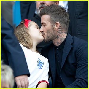David Beckham Shares a Kiss with Daughter Harper at Women's World Cup Game