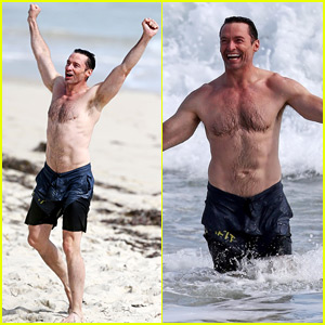 Hugh Jackman Can't Stop Celebrating While Taking a Shirtless Swim!