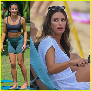 Lea Michele Does Yoga While Filming Her Christmas Movie