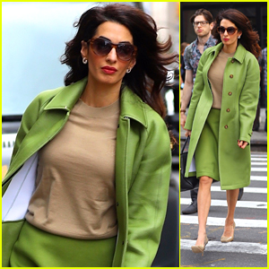 Amal Clooney Goes Green While Heading to the UN in NYC