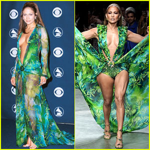 Jennifer Lopez Walks Versace Show In Green Dress