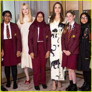 Angelina Jolie & Elle Fanning Visit London School Girls on International Day of the Girl