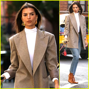 Emily Ratajkowski Looks Chic While Taking Her Pup Columbo Out for a Walk in NYC