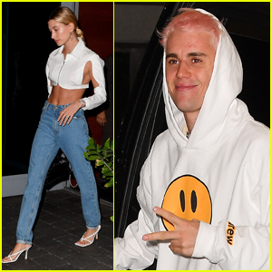 Hailey Bieber Bares Toned Abs Heading to Dinner with Husband Justin