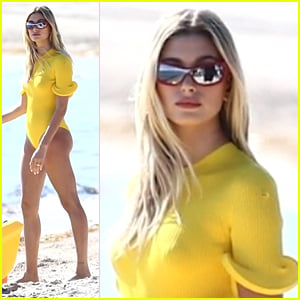 Hailey Bieber Hits The Beach For A Photo Shoot in Miami