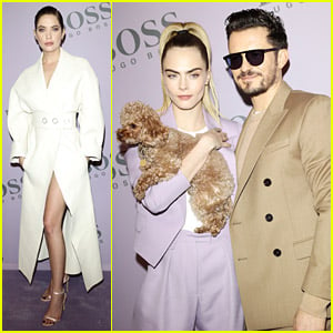 Orlando Bloom Brings Pup Mighty To Boss Fashion Show with Cara Delevingne & Ashley Benson